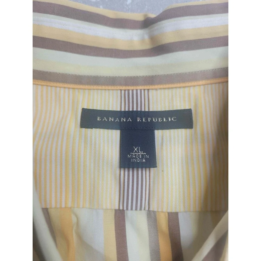 Banana Republic Long Sleeve Yellow Striped Button Down Shirt Mens XL 100% Cotton